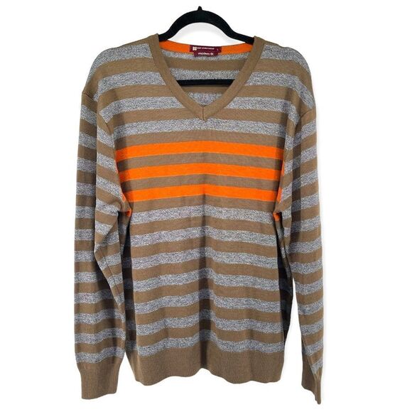 Blair Underwood Men’s Large Modern Fit Orange Brown Striped V-Neck Sweater - Picture 1 of 12